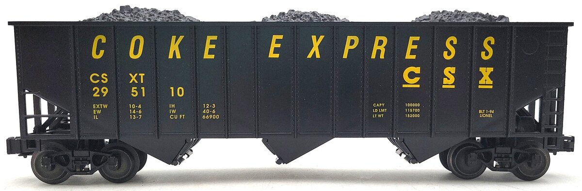 Lionel 6-17120 O Gauge CSX 3-Bay Hopper with Coal Load LN/Box