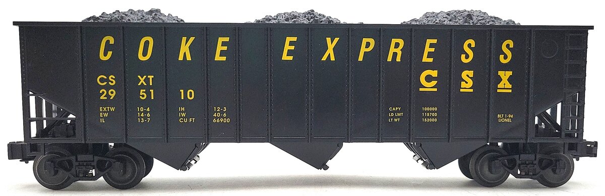 Lionel 6-17120 O Gauge CSX 3-Bay Hopper with Coal Load LN/Box