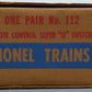 Lionel 112 Vintage LH & RH Super O Remote Control Switches (Pair of 2) VG/Box