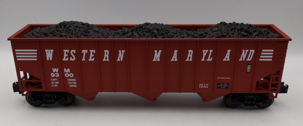 Lionel 6-17129 O Gauge Western Maryland 3-Bay Hopper Car w/Coal Load #9300 LN/Box