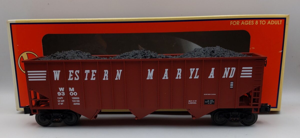 Lionel 6-17129 O Gauge Western Maryland 3-Bay Hopper Car w/Coal Load #9300 LN/Box