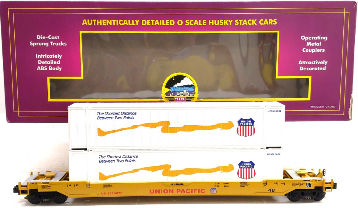 MTH 20-95007 O Gauge Union Pacific Husky Stack Car w/ Containers #2520028 EX/Box