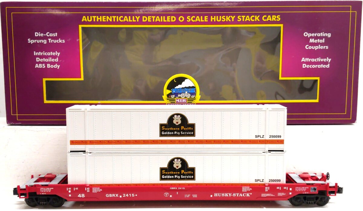 MTH 20-95003 O Gauge Southern Pacific Husky Stack Car #2415 w/Containers EX/Box