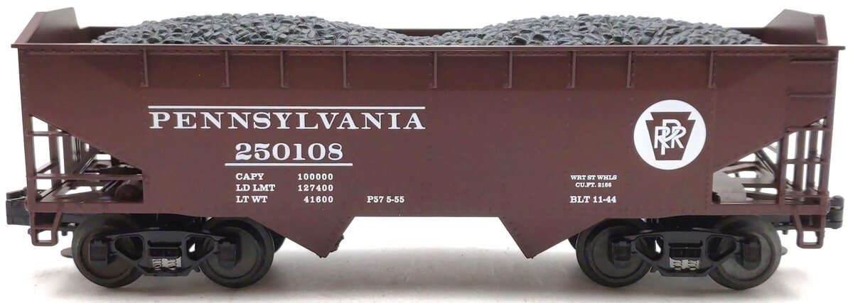 MTH 20-97447 O Gauge Pennsylvania 2-Bay Hopper Car with Coal Load #250108 LN/Box
