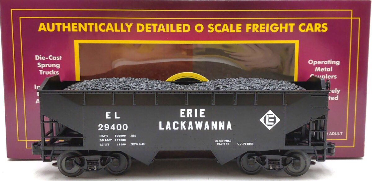 MTH 20-97451 O Erie Lackawanna 2-Bay Offset Hopper Car #29400 LN/Box