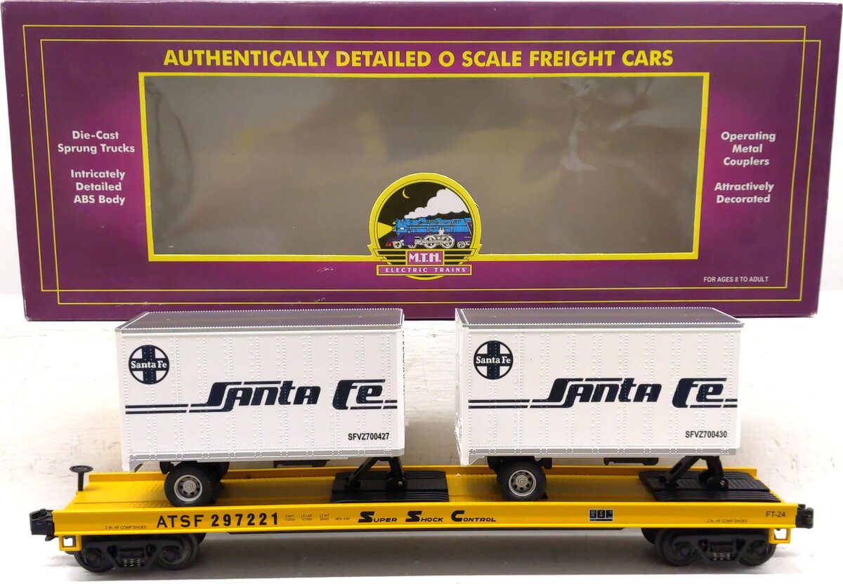 MTH 20-98121 O ATSF Flatcar with Trailers #297220 LN/Box
