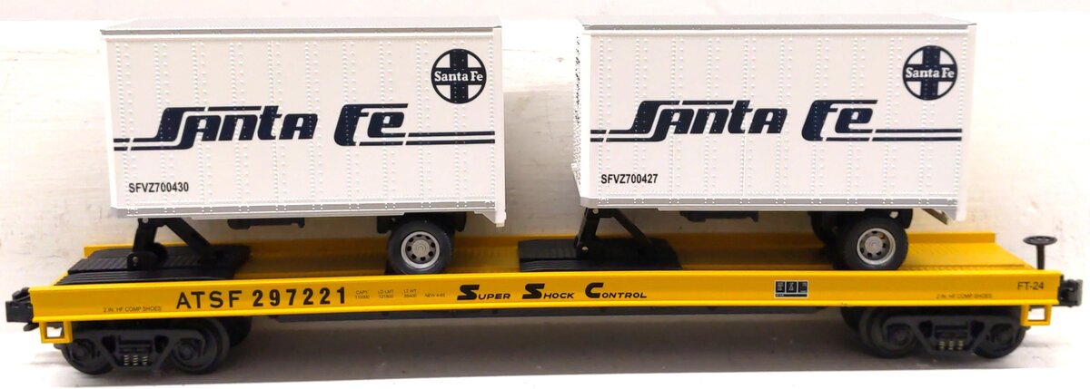 MTH 20-98121 O ATSF Flatcar with Trailers #297220 LN/Box