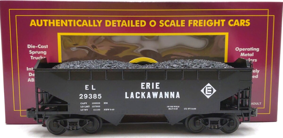 MTH 20-97451 O Erie Lackawanna 2-Bay Offset Hopper Car #29385 LN/Box