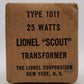 Lionel 1011 Vintage O 25 Watt Transformer MT/Box