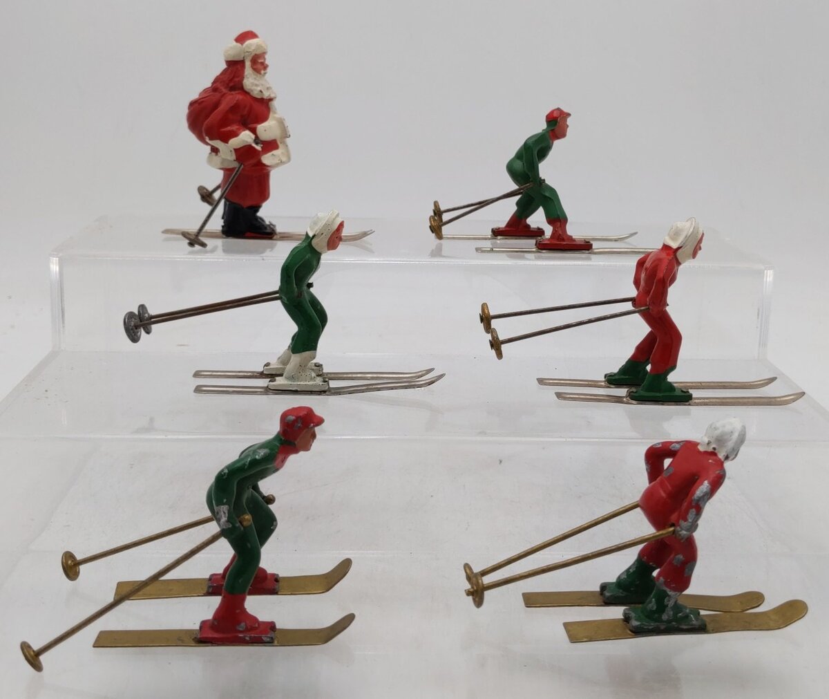 Vintage Lead Santa & Figures Skiing [6] VG