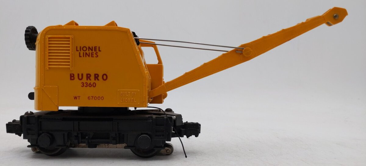Lionel 3360 Vintage O Gauge Postwar Operating Burro Crane Car VG