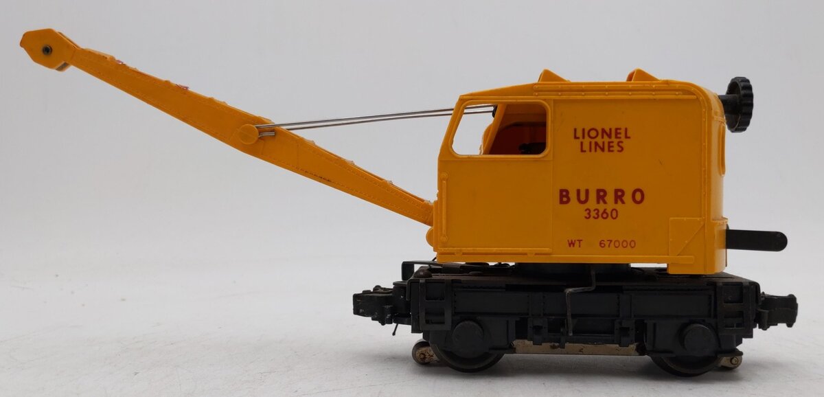 Lionel 3360 Vintage O Gauge Postwar Operating Burro Crane Car VG