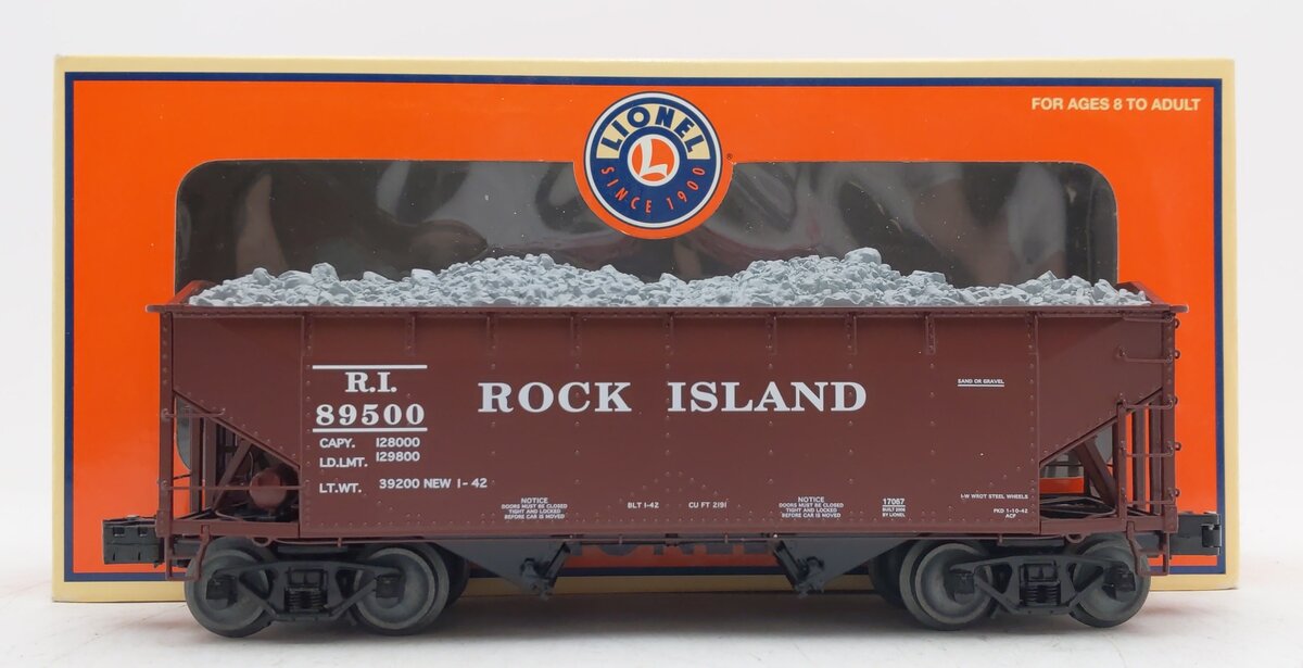 Lionel 6-17067 O Gauge Rock Island Offset Hopper w/ Gravel Load #89500 EX/Box