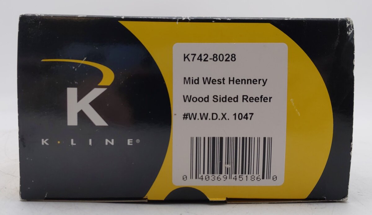 K-Line K742-8028 O Gauge Mid West Hennery Wood-Sided Reefer Car #1047 EX/Box