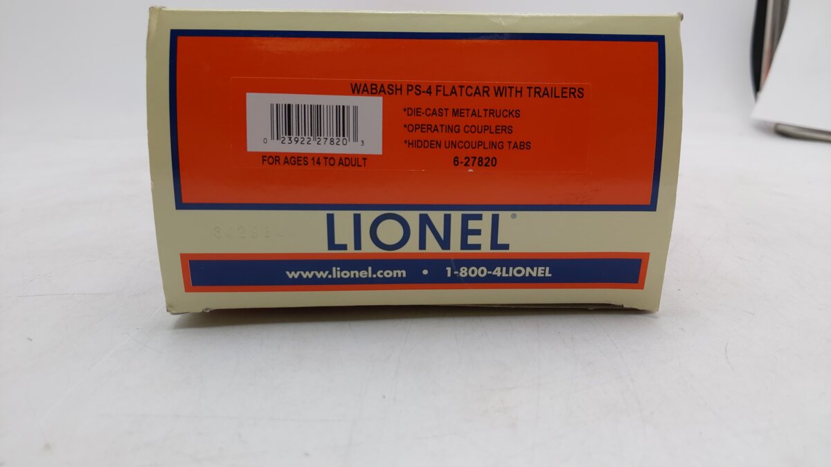 Lionel 6-27820 Wabash PS-4 Flatcar with Piggyback Trailers EX/Box
