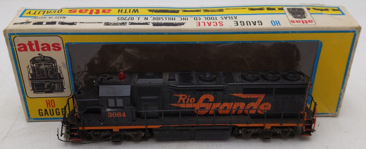 Atlas 7038 HO Scale Rio Grande GP40 Powered Diesel Locomotive #3084 VG/Box