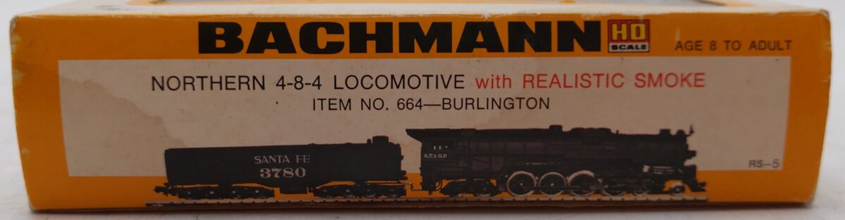 Bachmann 664 HO Burlington Northern 4-8-4 Locomotive w/Realistic Smoke #5601 VG/Box