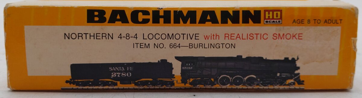 Bachmann 664 HO Burlington Northern 4-8-4 Locomotive w/Realistic Smoke #5601 VG/Box