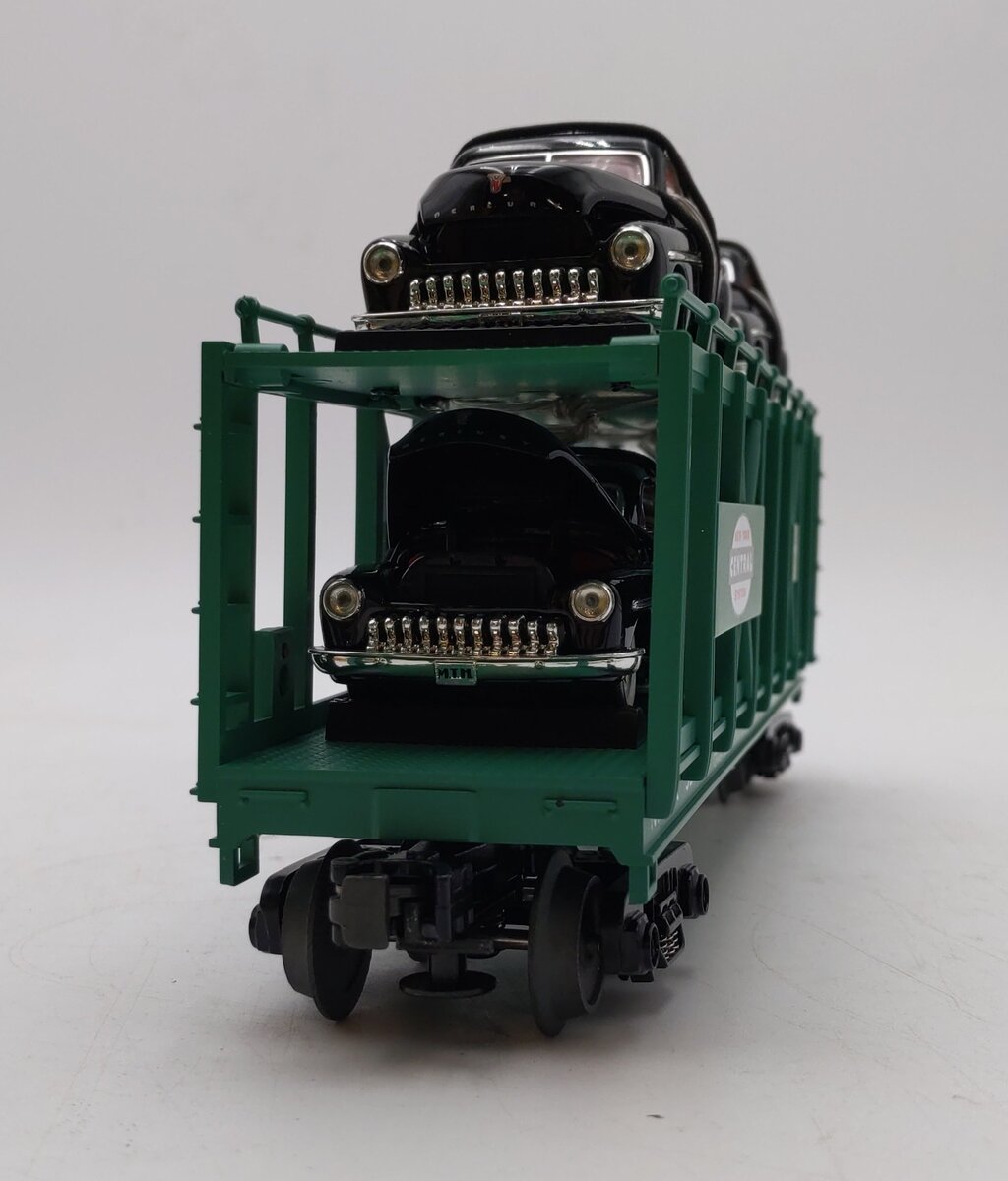 MTH 30-7682 O Gauge New York Central Auto Carrier #325 with 4 Ertl 1949 Mercurys NIB