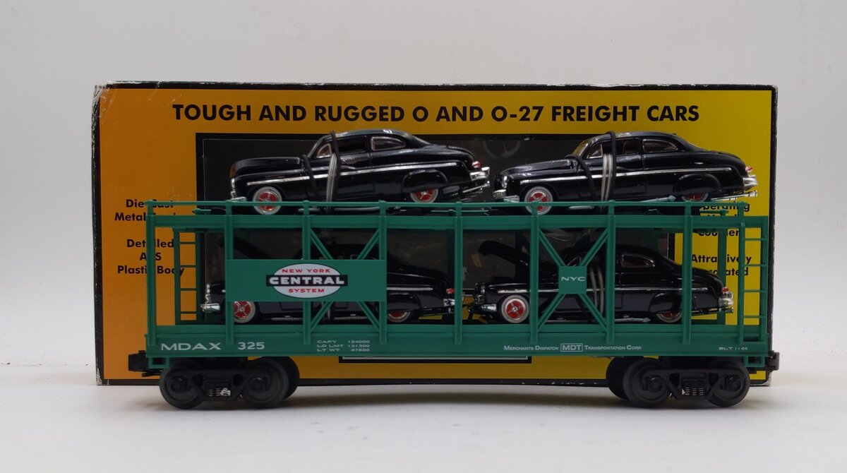 MTH 30-7682 O Gauge New York Central Auto Carrier #325 with 4 Ertl 1949 Mercurys NIB