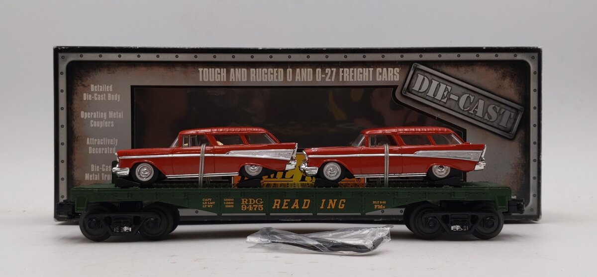 MTH 30-8310 O Gauge Reading Die-Cast Flatcar w/2 '57 Chevy Nomads NIB