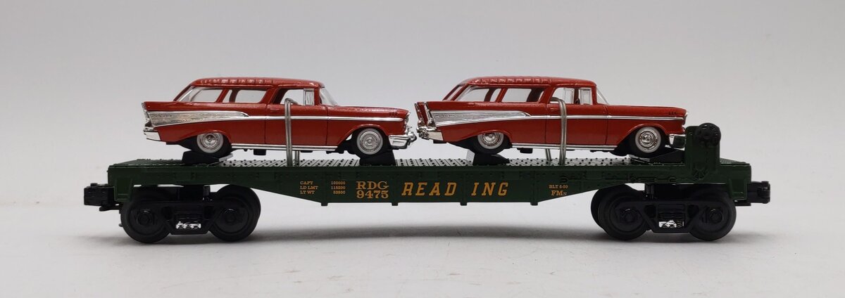 MTH 30-8310 O Gauge Reading Die-Cast Flatcar w/2 '57 Chevy Nomads NIB