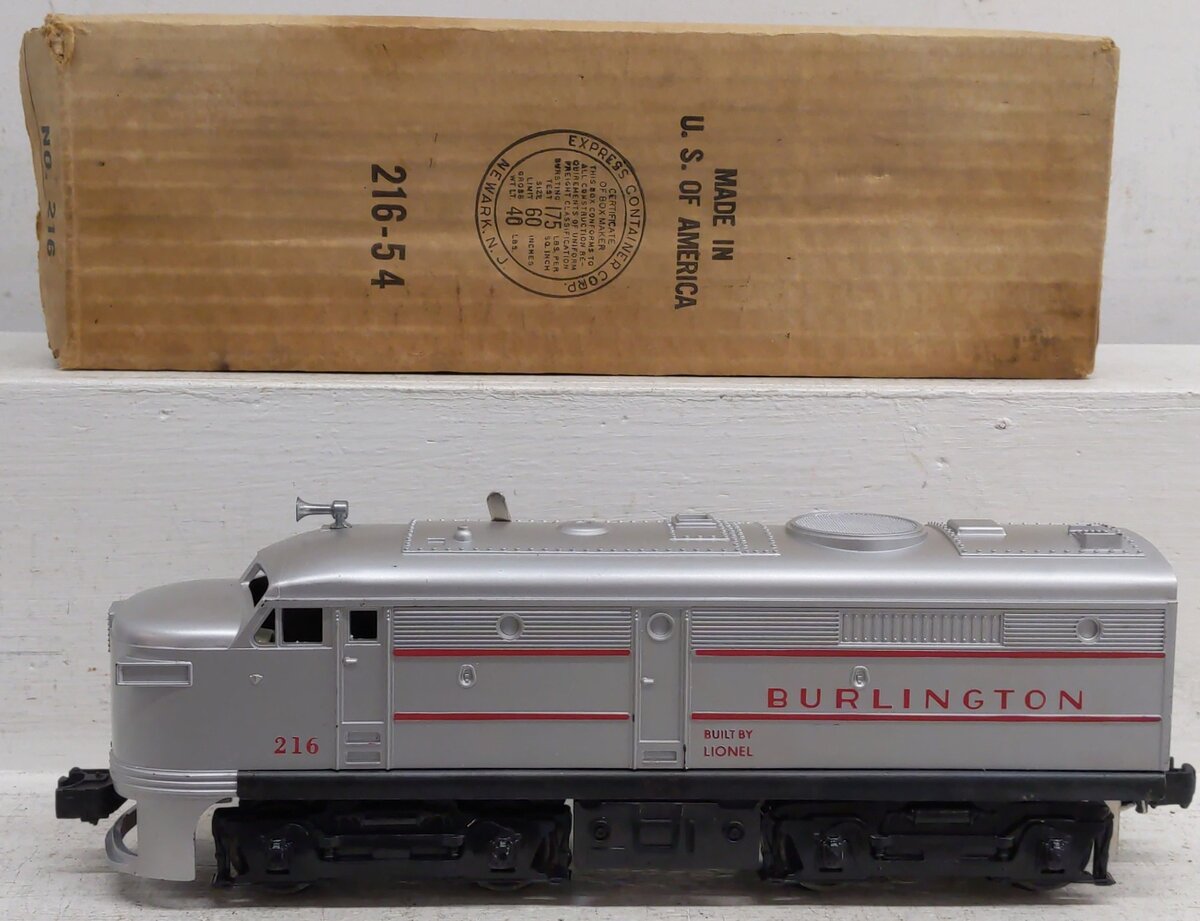 Lionel 216 Vintage O Burlington Alco A Powered Diesel Locomotive VG/Box