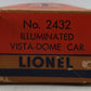 Lionel 2432 Vintage O Lionel Lines Clifton Illuminated Vista Dome Car VG/Box
