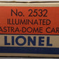 Lionel 2532 Vintage O Lionel Lines Silver Range Aluminum Vista Dome Car/Box