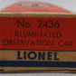 Lionel 2436 Vintage O Lionel Lines Illuminated Summit Observation Car VG/Box