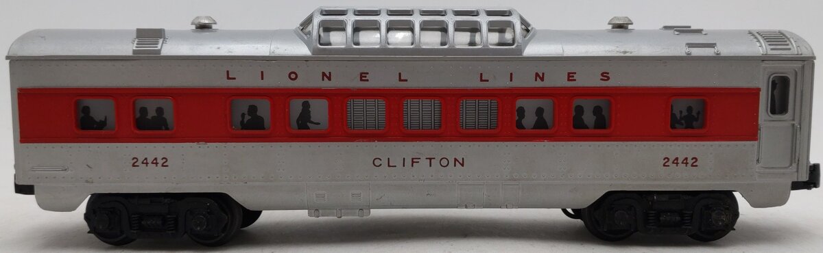 Lionel 2442 Vintage O Lionel Lines Clifton Red Stripe Illuminated Vista Dome Car VG