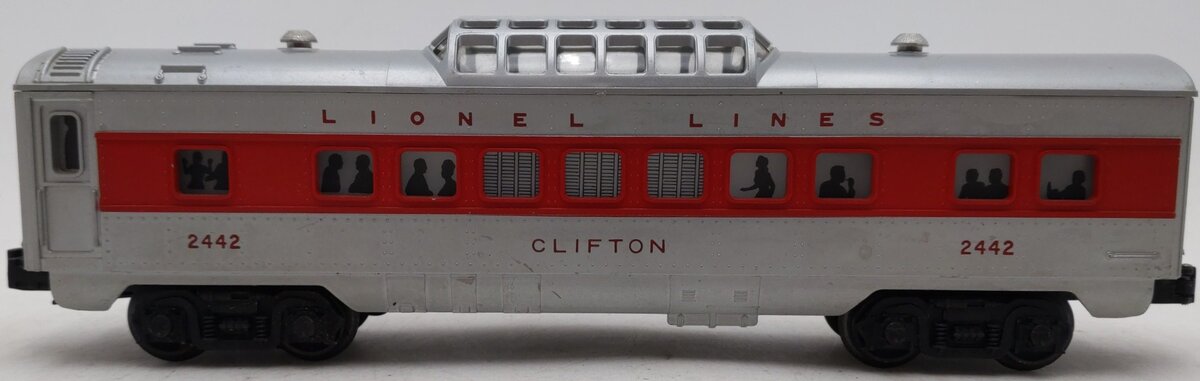 Lionel 2442 Vintage O Lionel Lines Clifton Red Stripe Illuminated Vista Dome Car VG