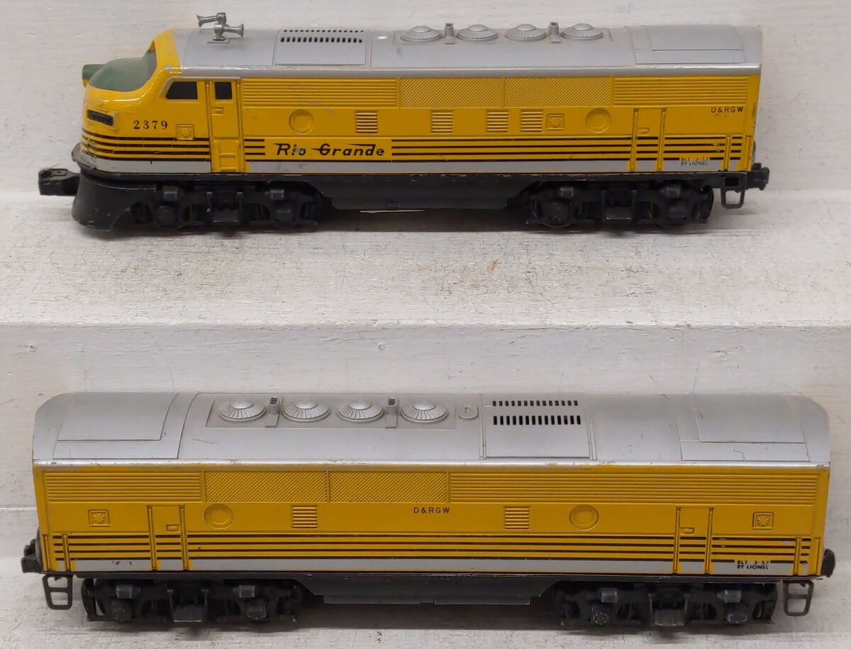 Lionel 2379 Vintage O Rio Grande F3 AB Diesel Locomotive Set VG