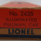 Lionel 2435 Vintage O Lionel Lines Illuminated Elizabeth Passenger Car VG/Box