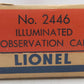 Lionel 2446 Vintage O Lionel Lines Summit Solid Red Stripe Observation Car EX/Box