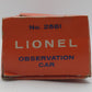 Lionel 2561 Vintage O Santa Fe Vista Valley Red Stripe Aluminum Observation Car EX/Box