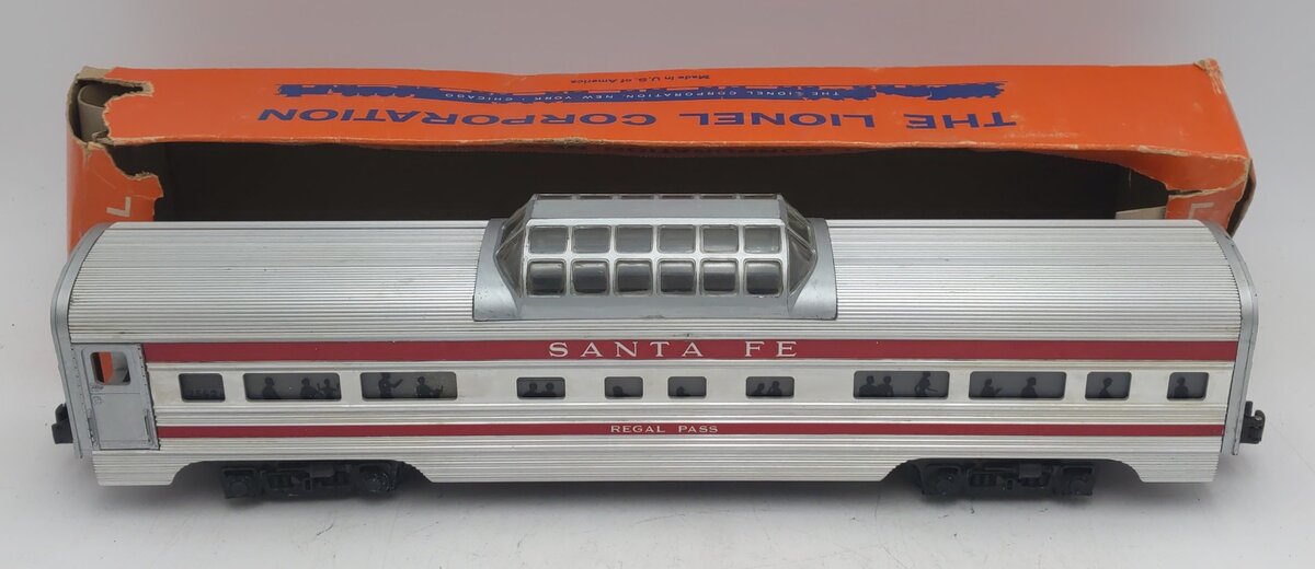 Lionel 2562 Vintage O Santa Fe Regal Pass Red Stripe Aluminum Vista Dome Car EX/Box