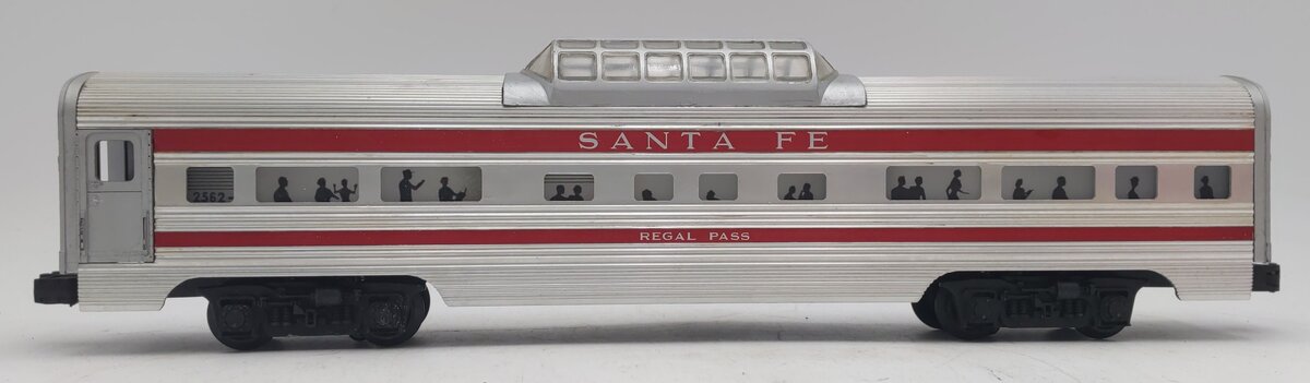 Lionel 2562 Vintage O Santa Fe Regal Pass Red Stripe Aluminum Vista Dome Car EX/Box