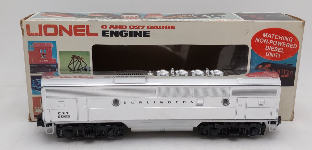 Lionel 6-8062 O Burlington F-3 B-Unit Chrome Non-Powered Diesel Locomotive #8062 EX/Box