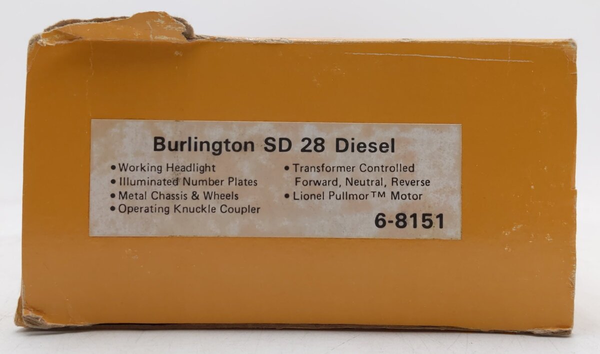 Lionel 6-8151 Burlington SD-28 Diesel Locomotive #8151 VG/Box