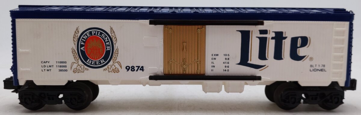 Lionel 6-9874 O Gauge Miller Lite Beer Billboard Reefer Car EX/Box