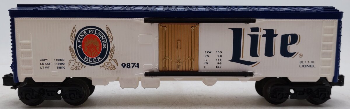 Lionel 6-9874 O Gauge Miller Lite Beer Billboard Reefer Car EX/Box