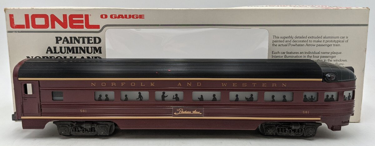 Lionel 6-9566 O Gauge Norfolk & Western Aluminum Observation Car #581 LN/Box