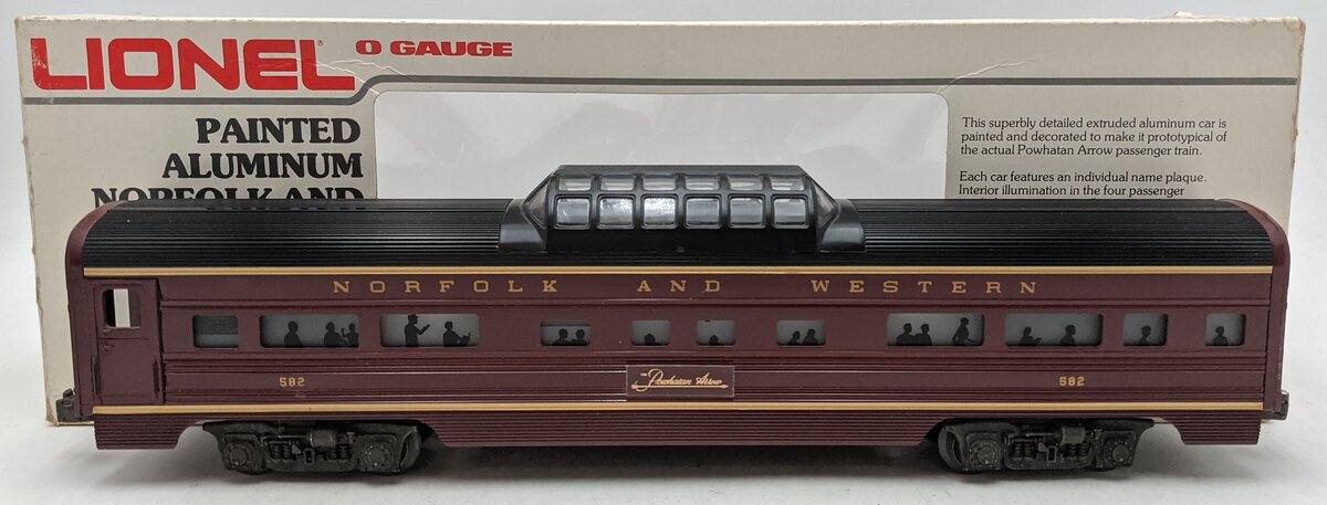 Lionel 6-9567 O Gauge Norfolk & Western Aluminum Vista Dome Car #582 EX/Box