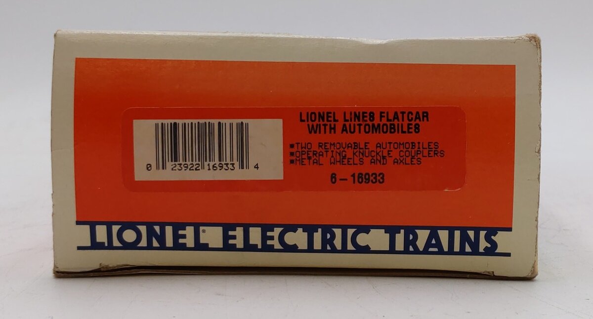 Lionel 6-16933 O Gauge Lionel Lines Flatcar with 2 Blue Automobiles LN/Box