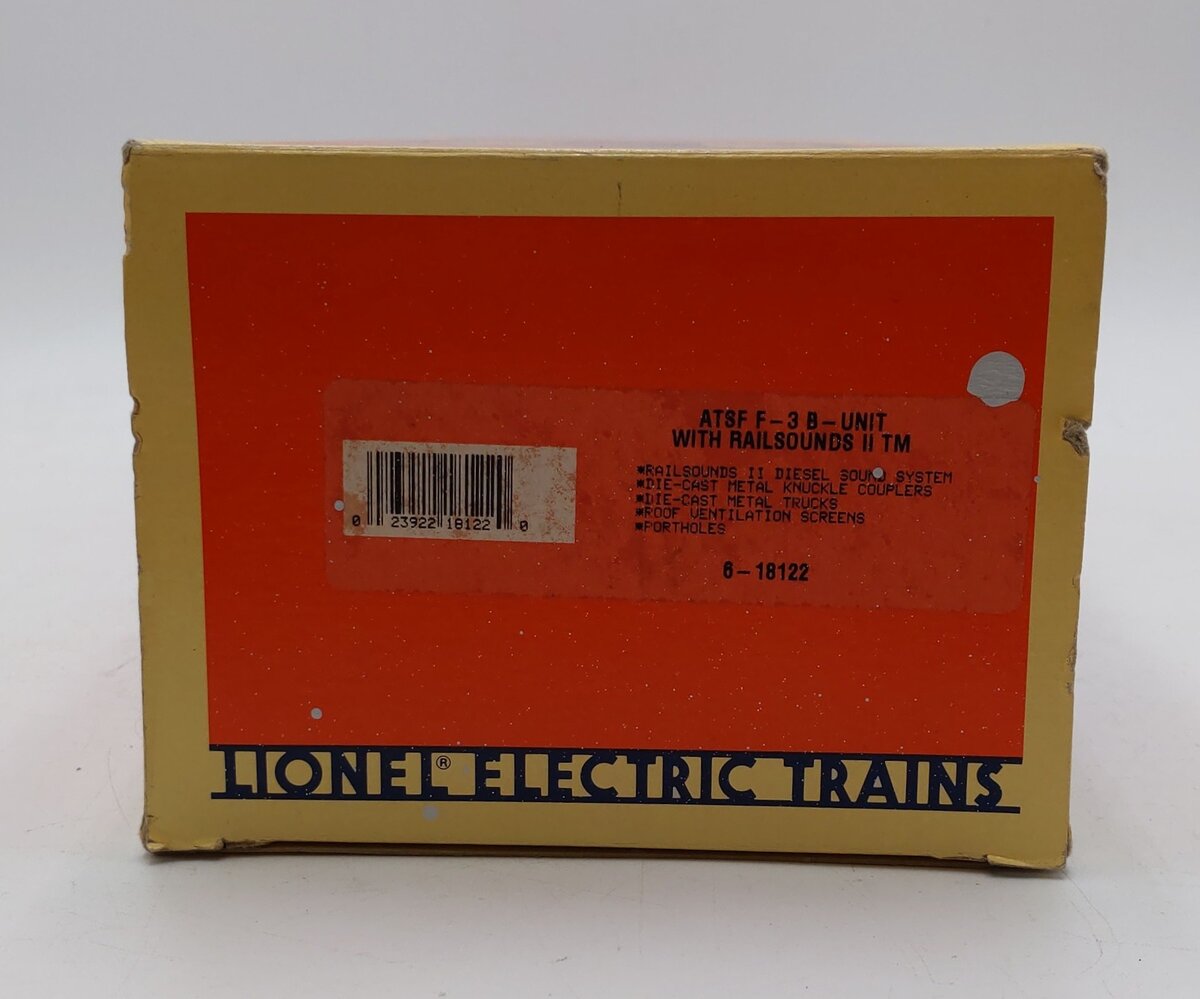 Lionel 6-18122 O Santa Fe F3 Blue/Yellow Non-Powered Diesel B-Unit #200B w/RS II LN/Box