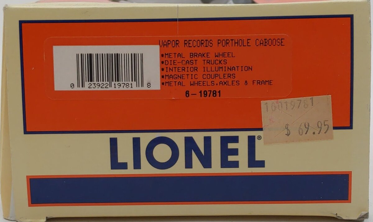 Lionel 6-19781 Vapor Records Holiday Porthole Caboose EX/Box