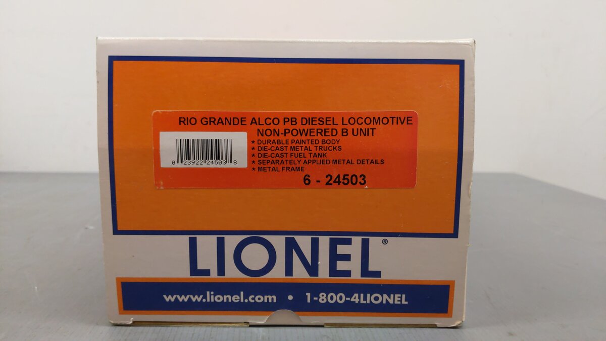 Lionel 6-24503 O DRGW Non-powered Alco PB Diesel B-unit #601B EX/Box