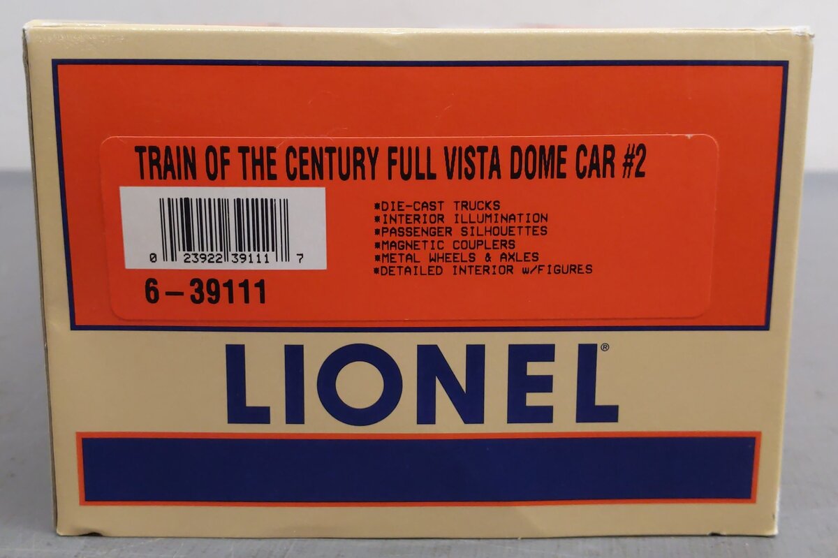 Lionel 6-39111 O Gauge Train of the Century Full Vista Dome Car #2 (