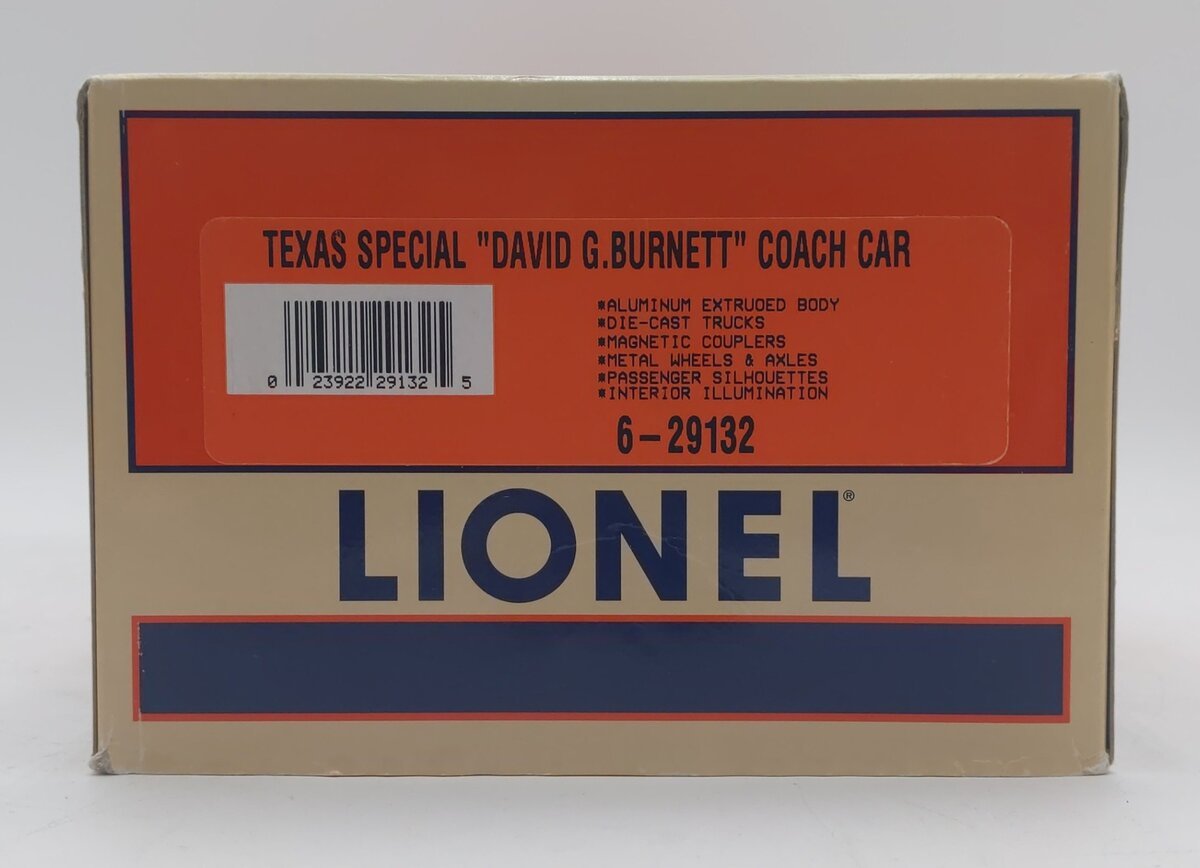 Lionel 6-29132 O Gauge Texas Special "David G. Burnett" Coach Car #1201 EX/Box